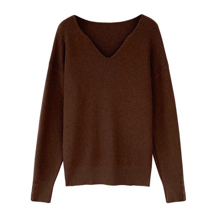 

2020 New Autumn Winter Women Sweater Fashion V Neck Korean Style Soild Color Female Loose Casual Kintted Basic Tops