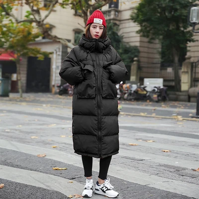 Black ZURICHOUSE Зимний пуховик женский модный стоячий воротник Harajuku стиль длинные парки женское свободное теплое Стеганое пальто - Цвет: Black