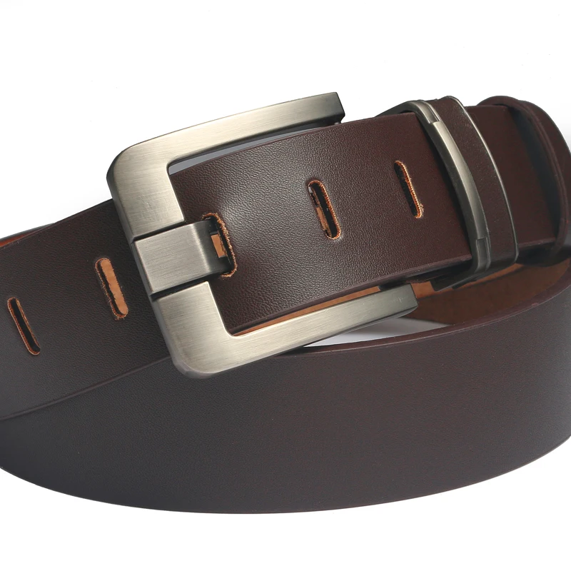 Ремень мужской из натуральной воловьей кожи модный винтажный пояс с пряжкой для