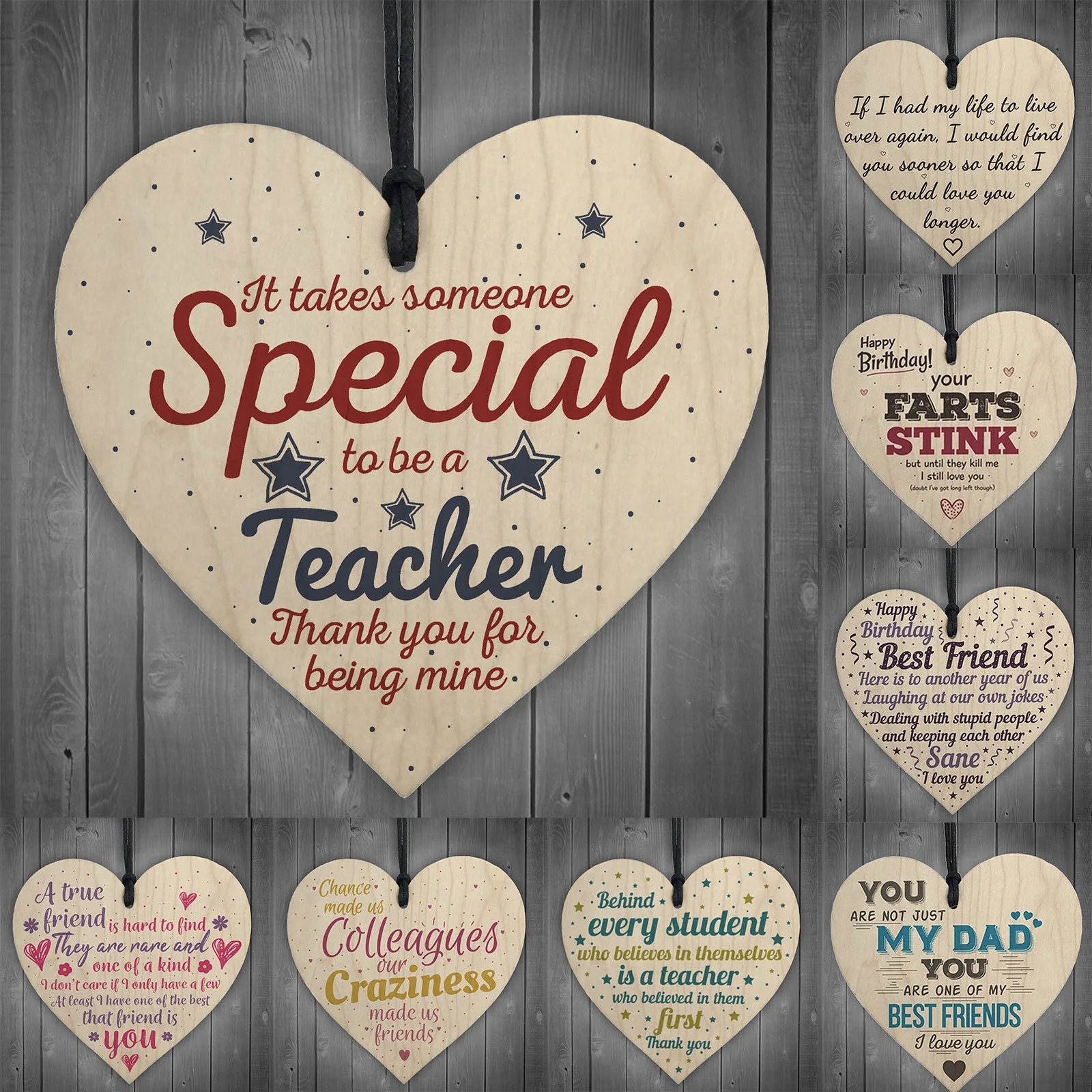 

Fashion Wooden Door Hanging Ornament Crafts Heart Shaped Birthday Festival Decoration For Home Window Wall Pendant Gifts,1PC