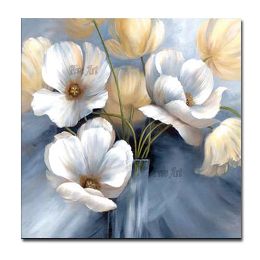 

Handpainted Oil Paintings Pictures Living Room Wall Art Frameless 1 Pieces Romantic Paintings Sliver Flowers Modular Home Decor