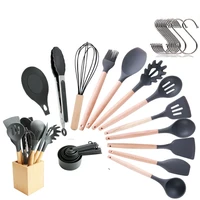 high quality 23 pcs silicone cooking utensils set non stick spatula shovel wooden handle cooking tools set with storage box