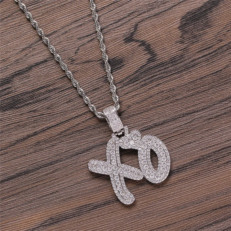 

New Iced Out Cubic Zircon Lettered XO Pendant With Crystal Heart Charm Necklace For Women Men Hip Hop Rapper Jewelry Gift