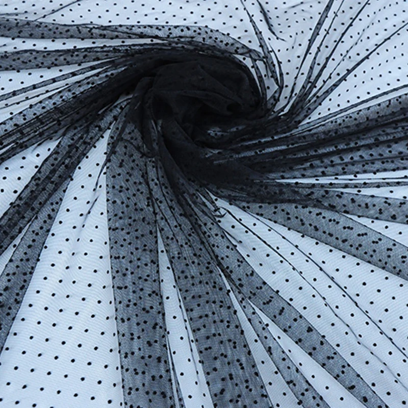 5 лет черно-белая Мягкая сетчатая ткань флокированное платье в горошек Вышитое
