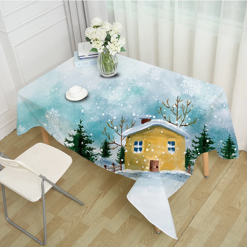 Свежая полиэфирная прямоугольная скатерть зимняя снежная Рождественская с