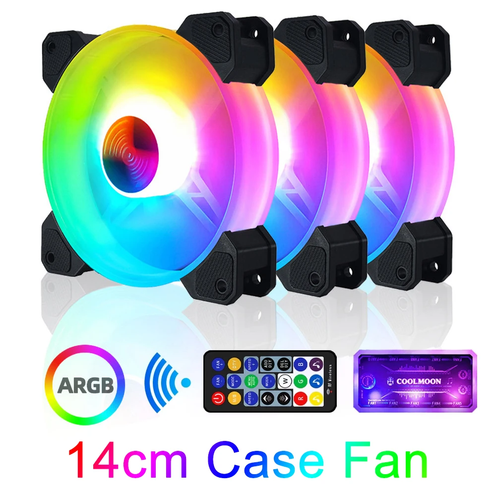 Coolmoon PC чехол вентилятор 140 мм RGB AURA SYNC прибор приемно-вентилятор 5V/3pin тихий