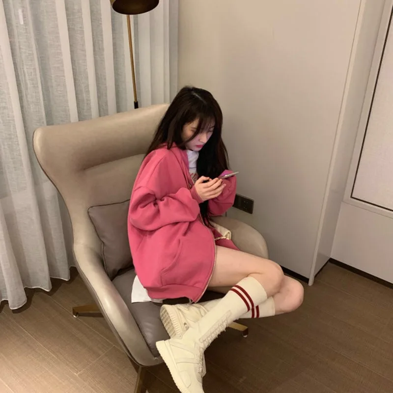 

GASUN plus size Hoodies Women Harajuku streetwear kawaii oversized zip up sweatshirt clothing korean style long sleeve tops