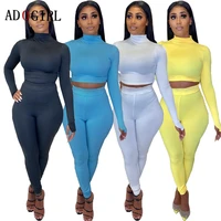 adogirl women fitness casual sporty two piece set turtleneck long sleeve top and skinny pants fashion sportswear female tracksui