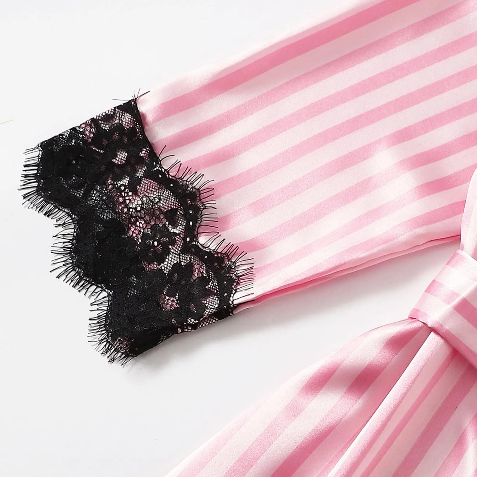 

2021 New Pajamas Satin Women 4PCS Sleep Set Sleepwear Spring Lace Pyjama Sexy V-neck Kimono Bathrobe Gown Nightwear