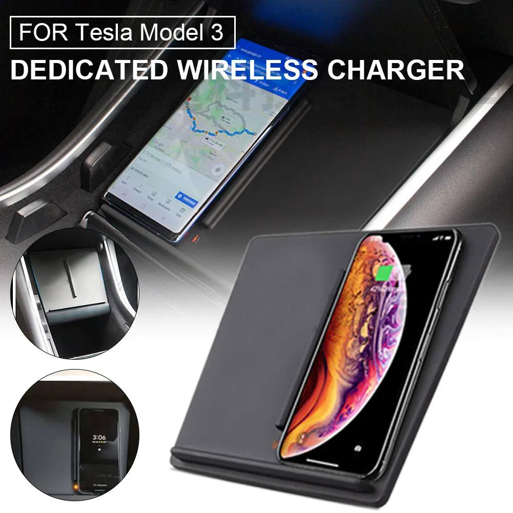 

New 10W Wireless Charger Car Charging Pad Dual Charger Fast Charging Center Console Charging Pad For 2017-2020 Tesla Model 3/Y