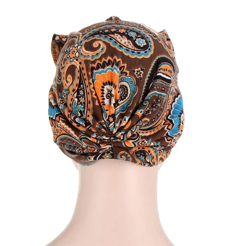 

Women Vintage Elastic Printed Turban Removable Bowknot Head Wrap Bandanas Chemo Hair Loss Cap India hijabs Hair Accessories