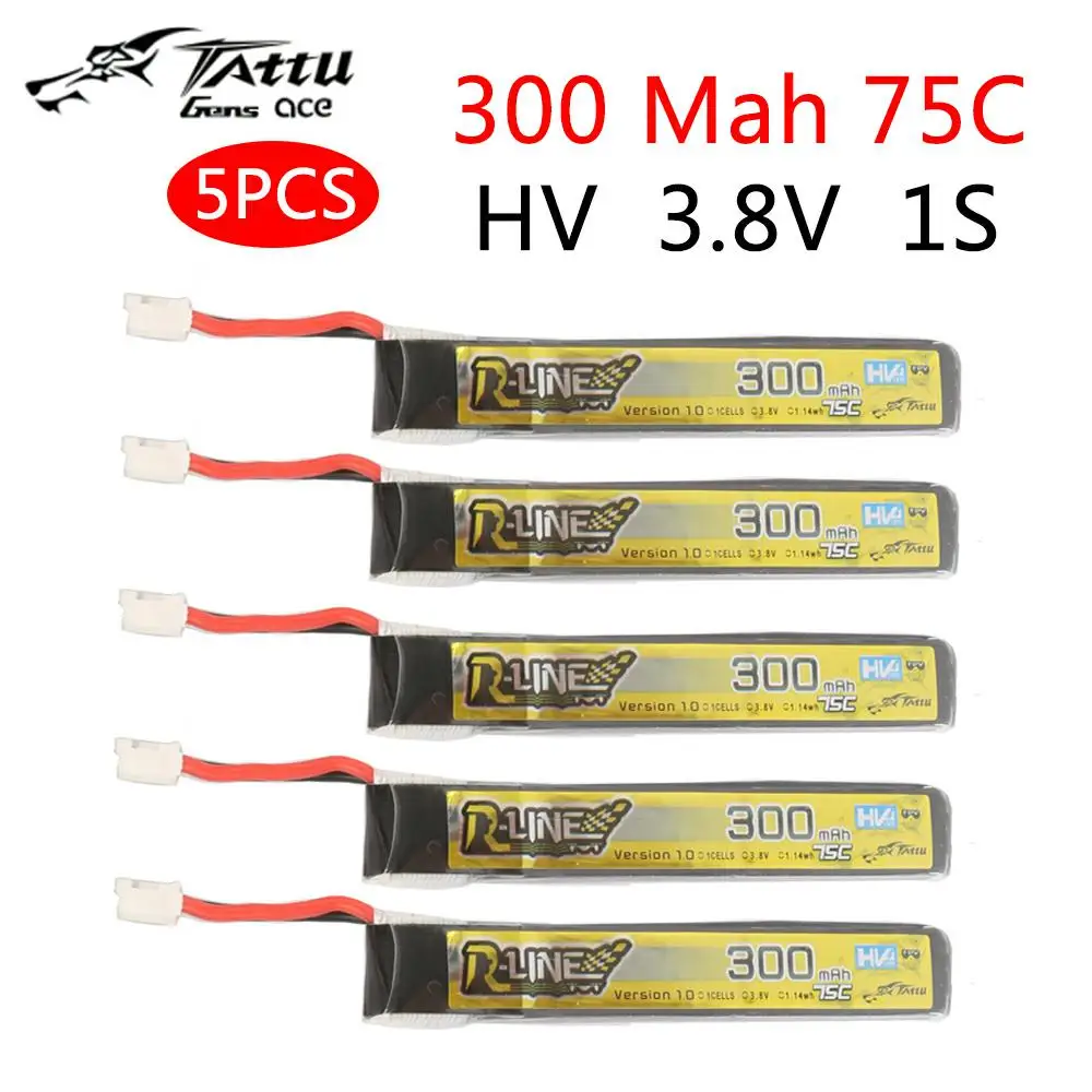 5 шт. литий полимерный аккумулятор TATTU 300 мАч 3 8 в 75C с разъемом PH2.0 для