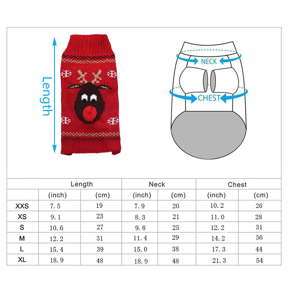 

Dog Christmas Reindeer Sweater Pet Clothes Red Pet Sweater XXL Puppy Cat Winter Jumper Coat Apparel Xtmas Party Festival Gift