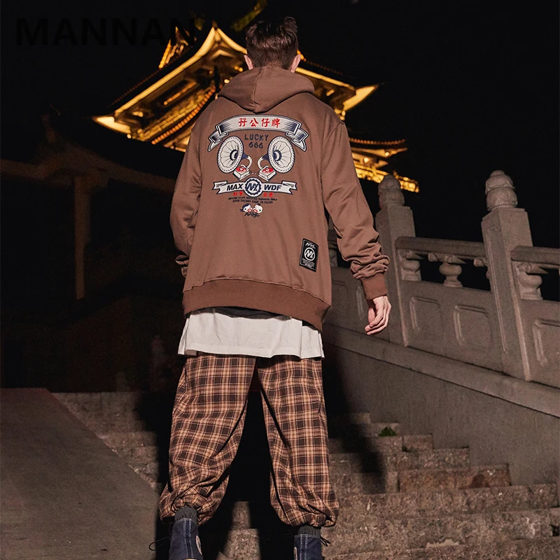 MANNAN симфония вышитые толстовки с капюшоном Мужские Осень Harajuku Уличная Повседневная хлопковая пуловер Модные толстовки