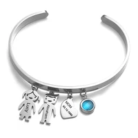 custom kids names charms women cuff bracelet with heart tag and birthstone adjustable charm bracelets personalized gift for mom