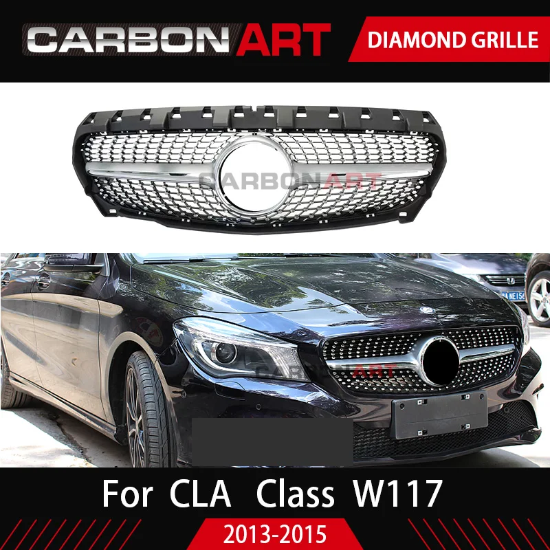 Передняя Алмазная решетка для гриля CLA Class W117 Cla180 Cla 2013 Cla260 Cla300 серебристый