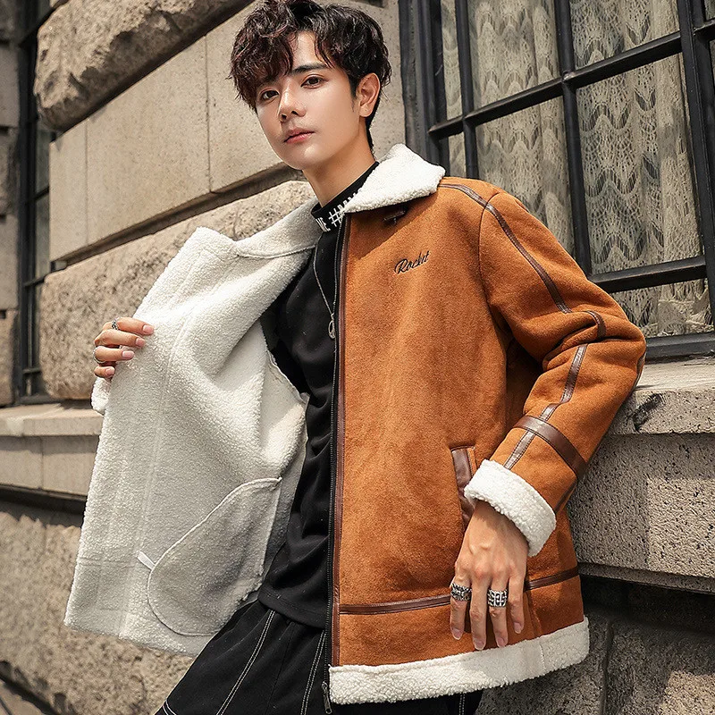 

New Men Cashmere Windbreaker Jacket Male Autumn Winter Baseball Jacket Men Zipper Streetwear Bomber Jacket Hip Hop Vintage Coats