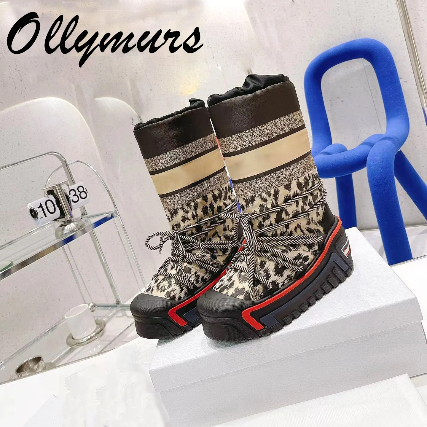 

Prowow New Sexy Leopard Printed Brand Designer Winter Fur Boots Cozy Warm Snow Boots Platform Female Women Shoes