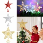 Топ для рождественской елки, звездное украшение, золотой, серебряный, красный, блестящий, Железная Звезда, Топпер, украшение для новогодвечерние, домашний декор для рождественской елки