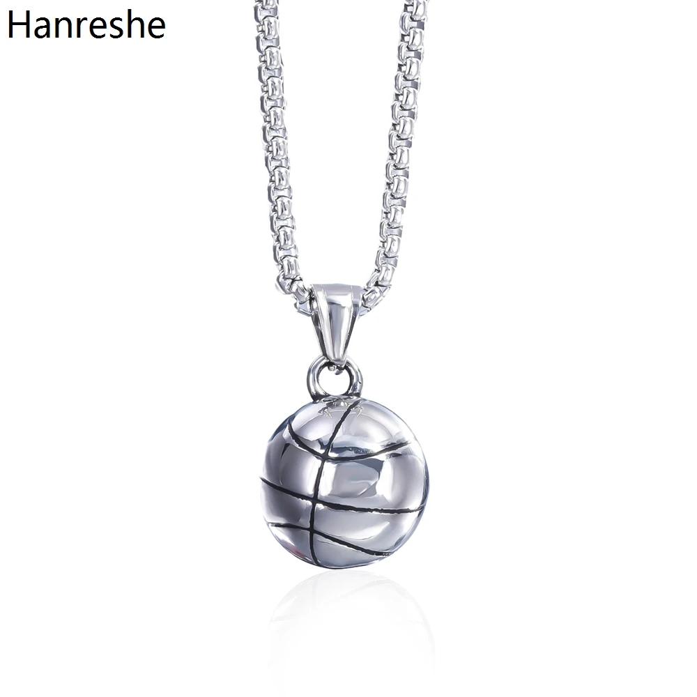 

Hanreshe Personalized Basketball Spherical Pendant Necklace Stainless Steel Sports Jewelry for Boys Men Basketball Player Gifts