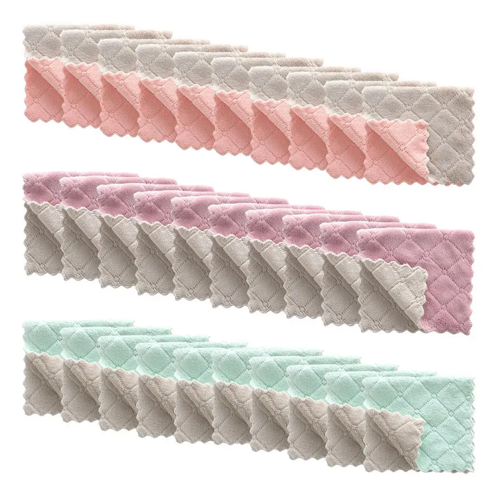 

10PCS Absorbent Coral Fleece Towels - Soft Kitchen Dishcloths Non-Stick Oil Kitchen Towels Fast Drying Dish Cloths For Kitchen