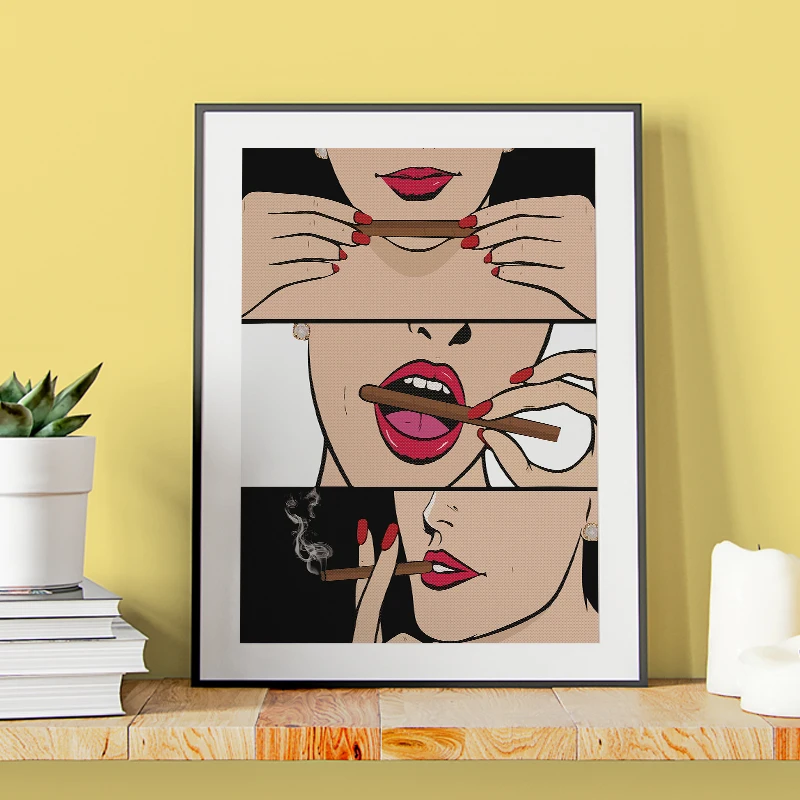 ɺndy поп-арт-Стена Картина на холсте Мода девушка курение сигар SWAG Стиль рутая