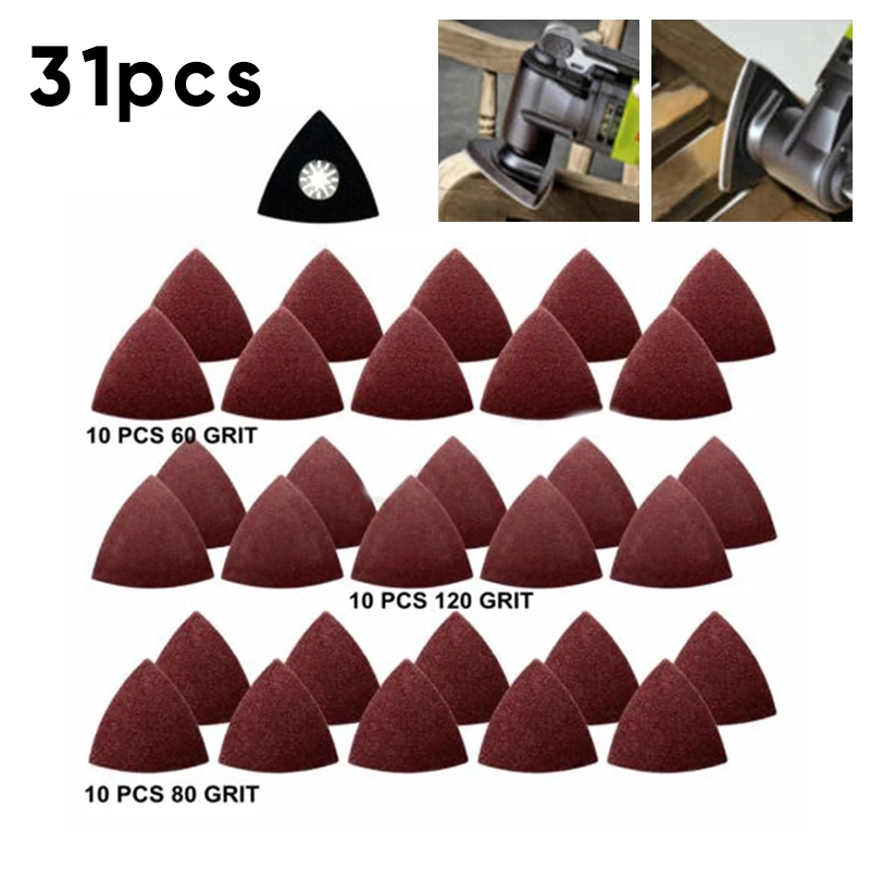 

30pcs Sanding Paper +1X Triangular Sanding Pad For Oscillating Multi Power Tool