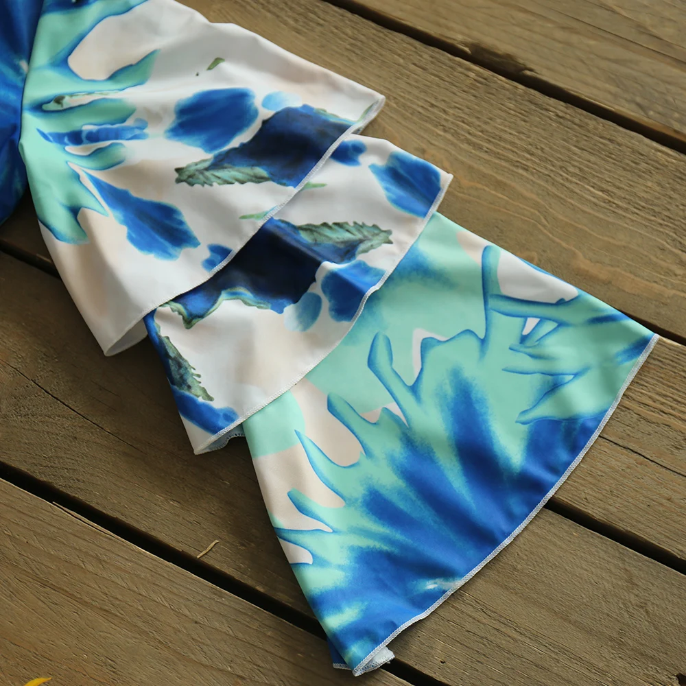 

One Piece Swimsuit 2021 One Shoulder Multi-layer flared sleeves Swimwear Women Swimsuit Printed Bathing Suit Beachwear Monokini