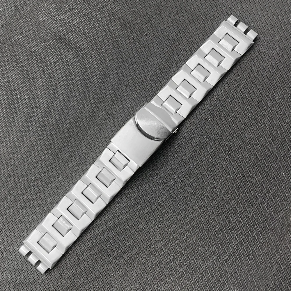 Ремешок из нержавеющей стали 19 мм Серебряный двойной глубокие углубления замена