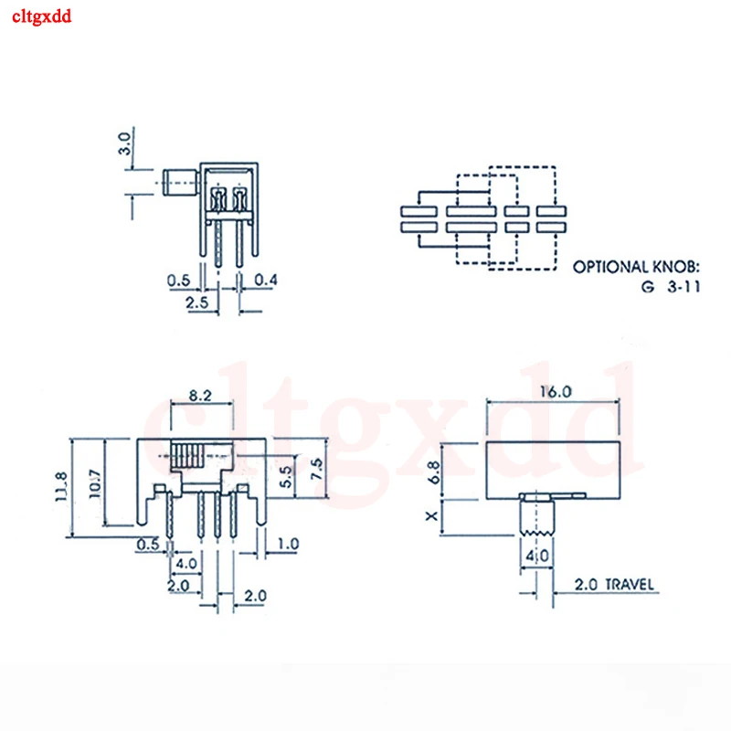 Панель PCB 8 Pin 3 положения 2P3T DP3T 100 шт. переключатель скольжения боковая ручка