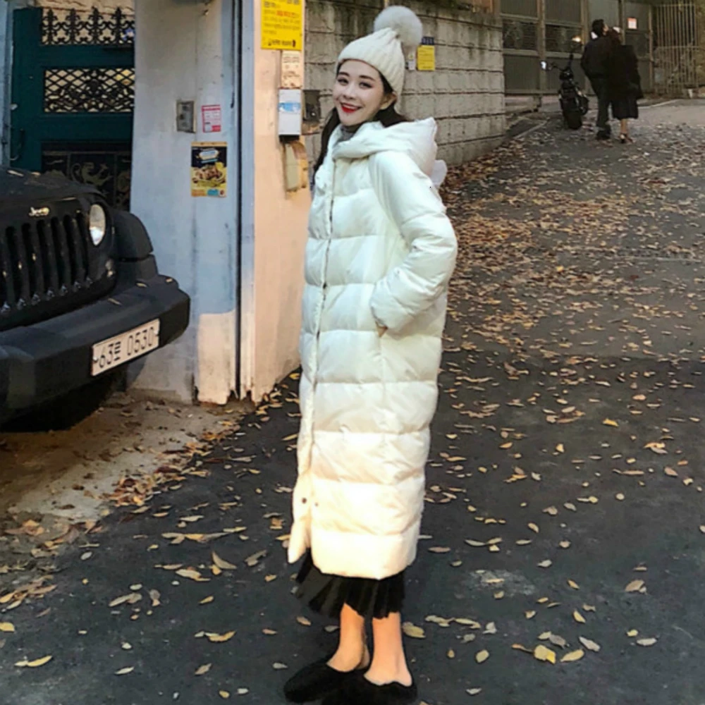 

Women Winter Warm Super Long Bread Cotton Coat Hooded Female Parka Casual Overcoat Straight Plus Size Manteau Femme Hiver