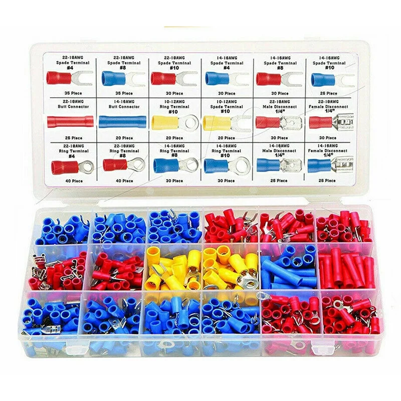 

520 шт. изолированные электрические клеммы для соединения проводов Лопатка/обжим/кольцевой соединитель