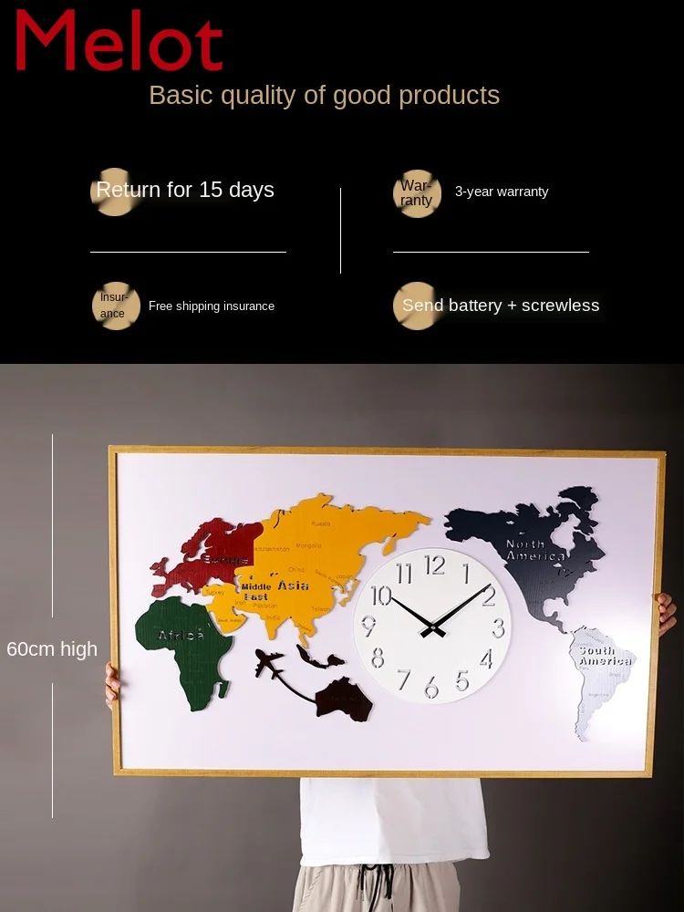 

World Map Creative Clocks Wall Clock Living Room Simple Fashion Wall-Mounted Personality Household Clock