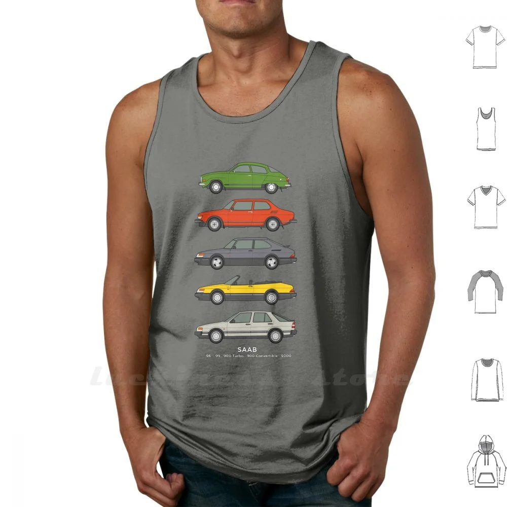 Saab Classic Car Outline Illustration Vest Большой размер Cars 900 Turbo 99 96 V4 9000