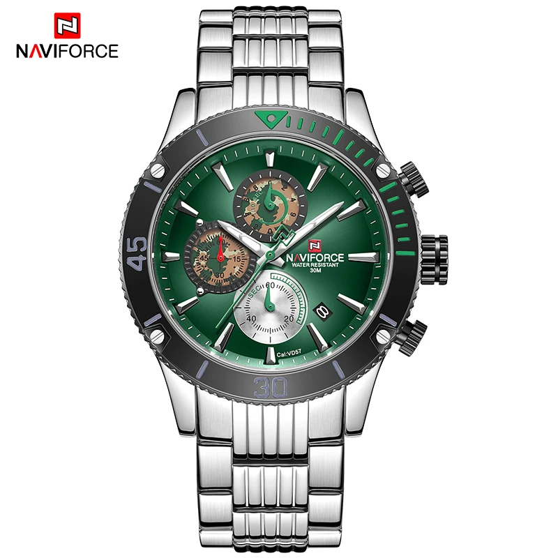 

Mens Watches NAVIFORCE Top Brand Stainless Steel Quartz Watch Men Chronograph Military Sport Clock Wrist Watch Relogio Masculino