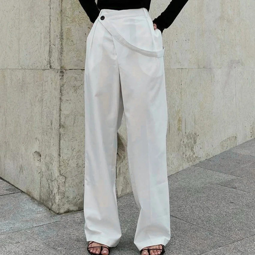 

Женские свободные брюки с завышенной талией, повседневные Прямые Штаны белого цвета, на осень и зиму, 2021