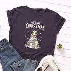 Летняя женская футболка из хлопка, размера плюс 5XL, с принтом рождественских кошек, деревьев, с круглым вырезом, с коротким рукавом, простые футболки, модные повседневные футболки, топы