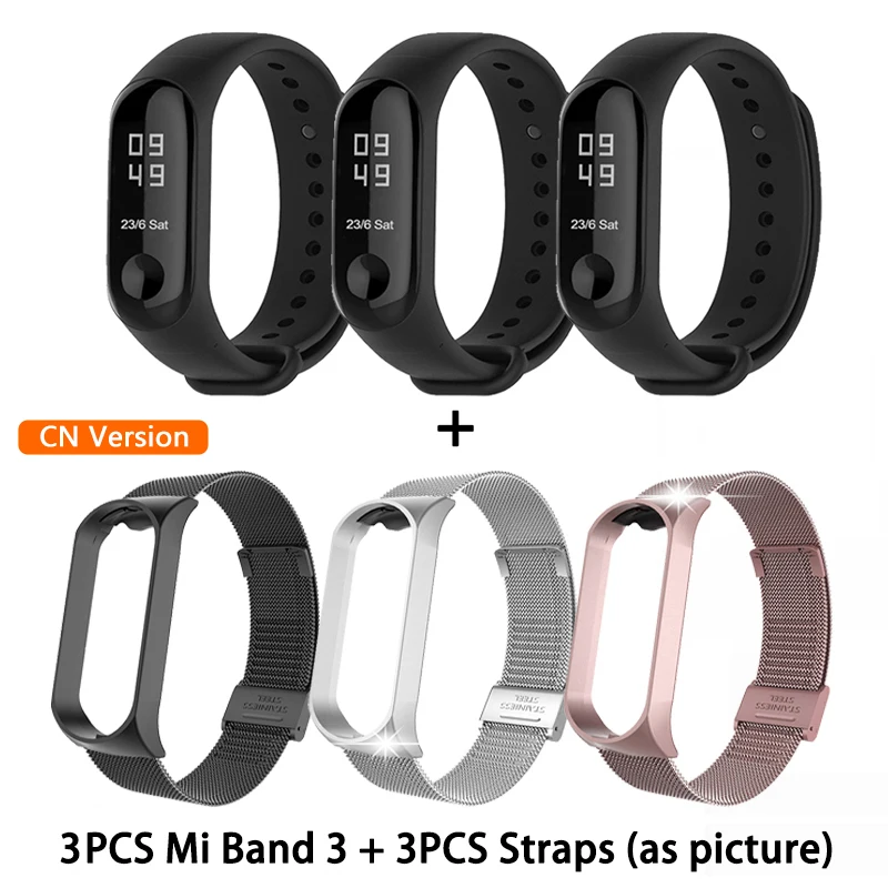 3Pcs CN Band M. Xiaomi mi Band 3 mi band 3 умный Браслет многоязычный 50 м водонепроницаемый браслет пульсометр фитнес распродажа - Цвет: 3Pcs CN Band M.