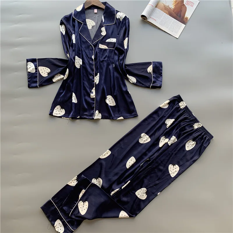 Весенние новые модные пижамы с фруктовым принтом женские атласные сексуальные