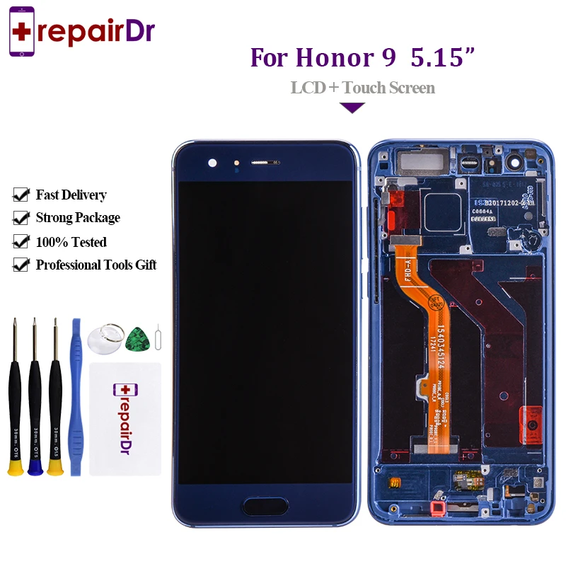 Original Lcd For Huawei Honor 9 LCD Display Touch Screen Digitizer Assembly with frame STF-L09 STF-AL10 lcd | Мобильные телефоны и