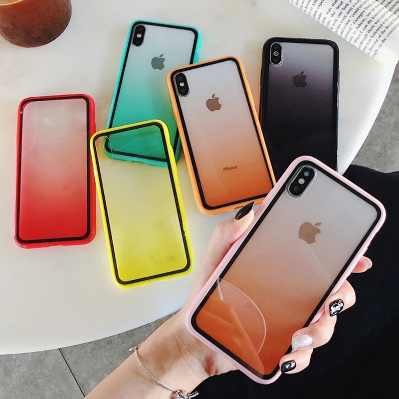 10 шт цветной Радужный Градиент прозрачный жесткий акриловый чехол мягкий для iPhone