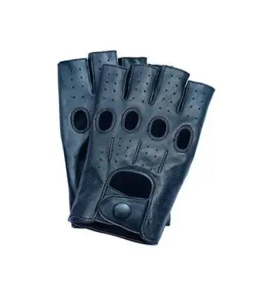 Navy blue Новое поступление мужские кожаные перчатки для вождения без подкладки козья кожа перчатки без пальцев для спортзала перчатки для занятий фитнесом варежки - Цвет: Navy blue