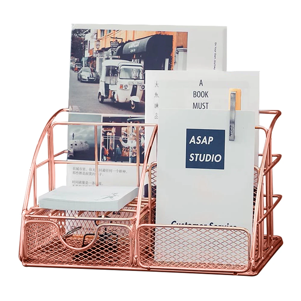 Настольный органайзер для книг Rose Золотой металлический сетчатый лоток