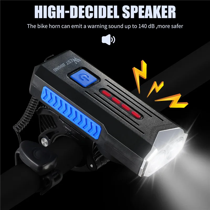 4000mAh MTB Bike Light LED USB Rechargeable Bicycle Headlight With Horn Bell Waterproof 360 Degree Rotating Cycling Front Lamp | Спорт и