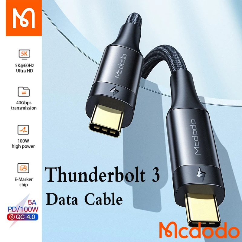 MCDODO Thunderbolt 3 Data Cable 100W PD USB C to Type C Fast Charging Data Cable 4K/5K@60Hz 40Gbps Data Transfer/ Projection