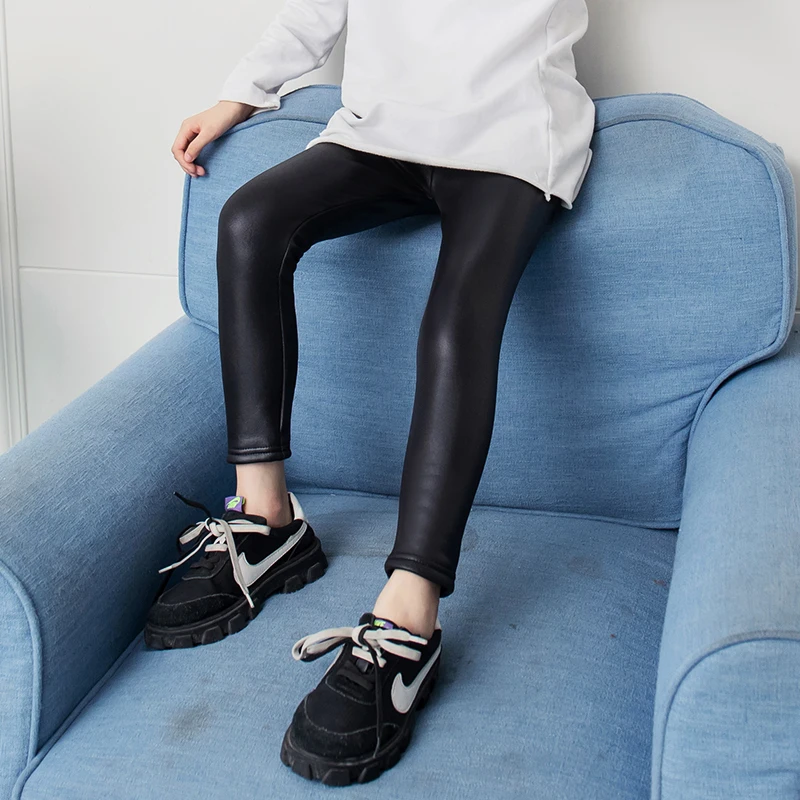 

Children's Pants Girls' New Winter Imitation Leather Cloth Plush Slim Bottoms 4-14-year-old Children's Fashion Casual Pants