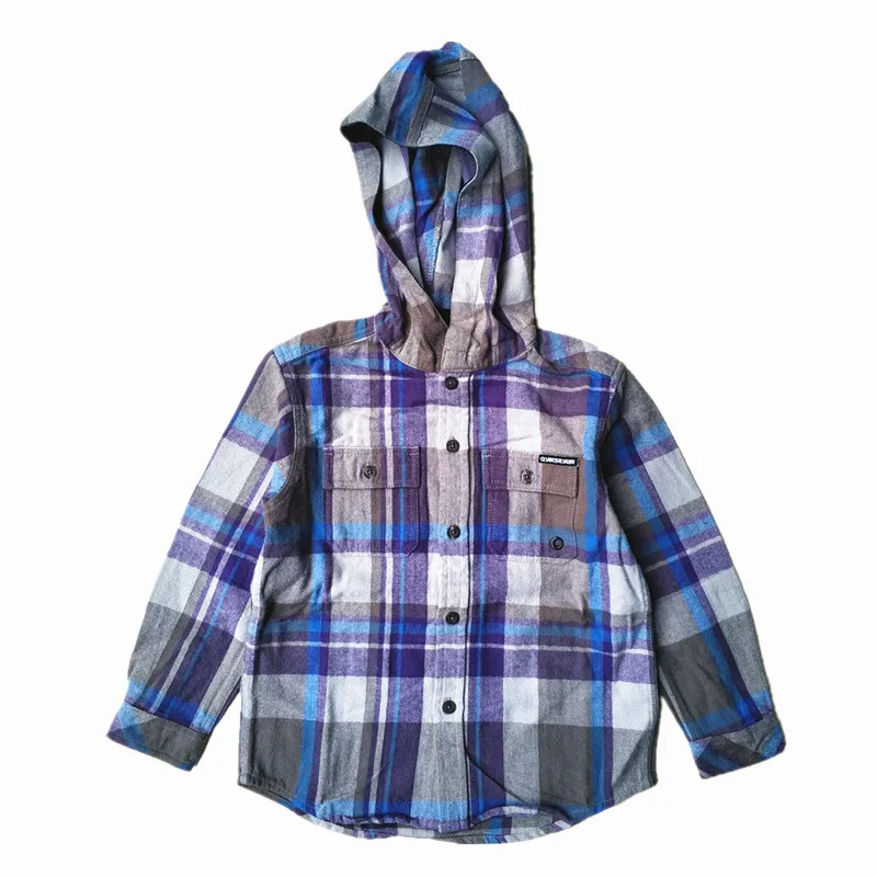 Фиолетовая Фланелевая рубашка с капюшоном для маленьких мальчиков | Мать и