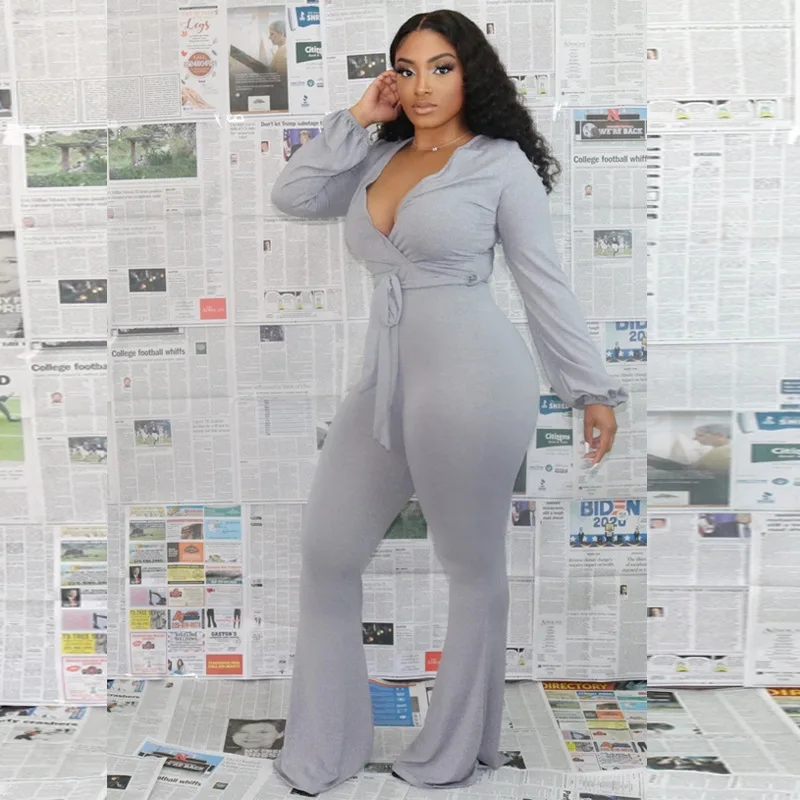 Комбинезон женский однотонный пикантный Повседневный ромпер с V-образным