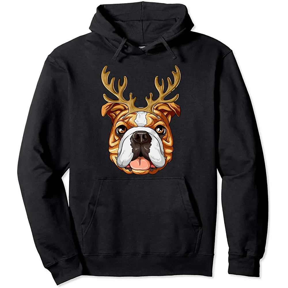 

English Bulldog Reindeer Antlers Christmas English Bulldog Pullover Hoodie