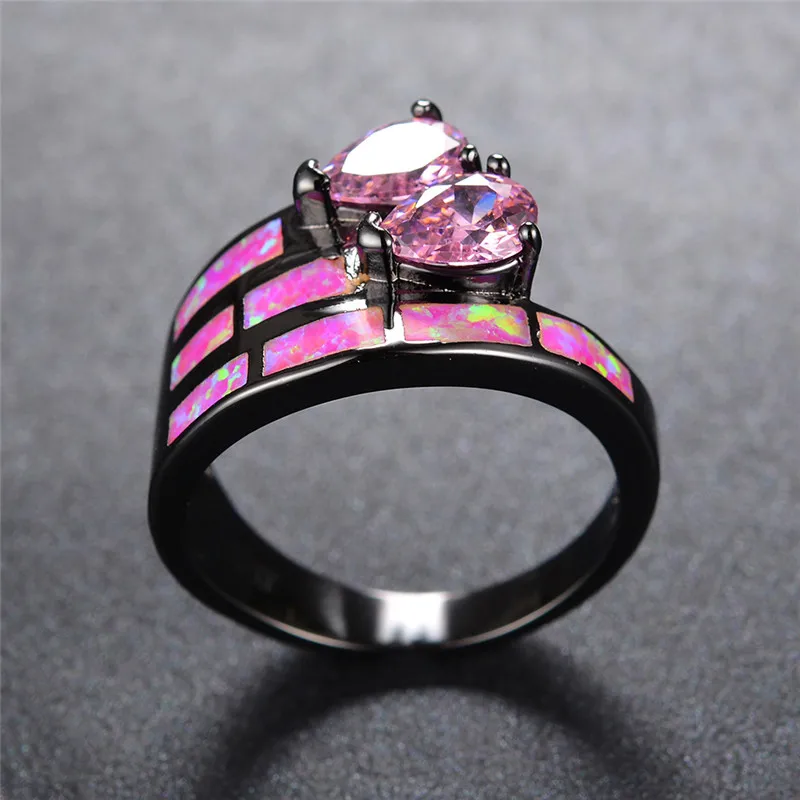 Милое женское розовое кольцо с огненным опалом модное обручальное из черного